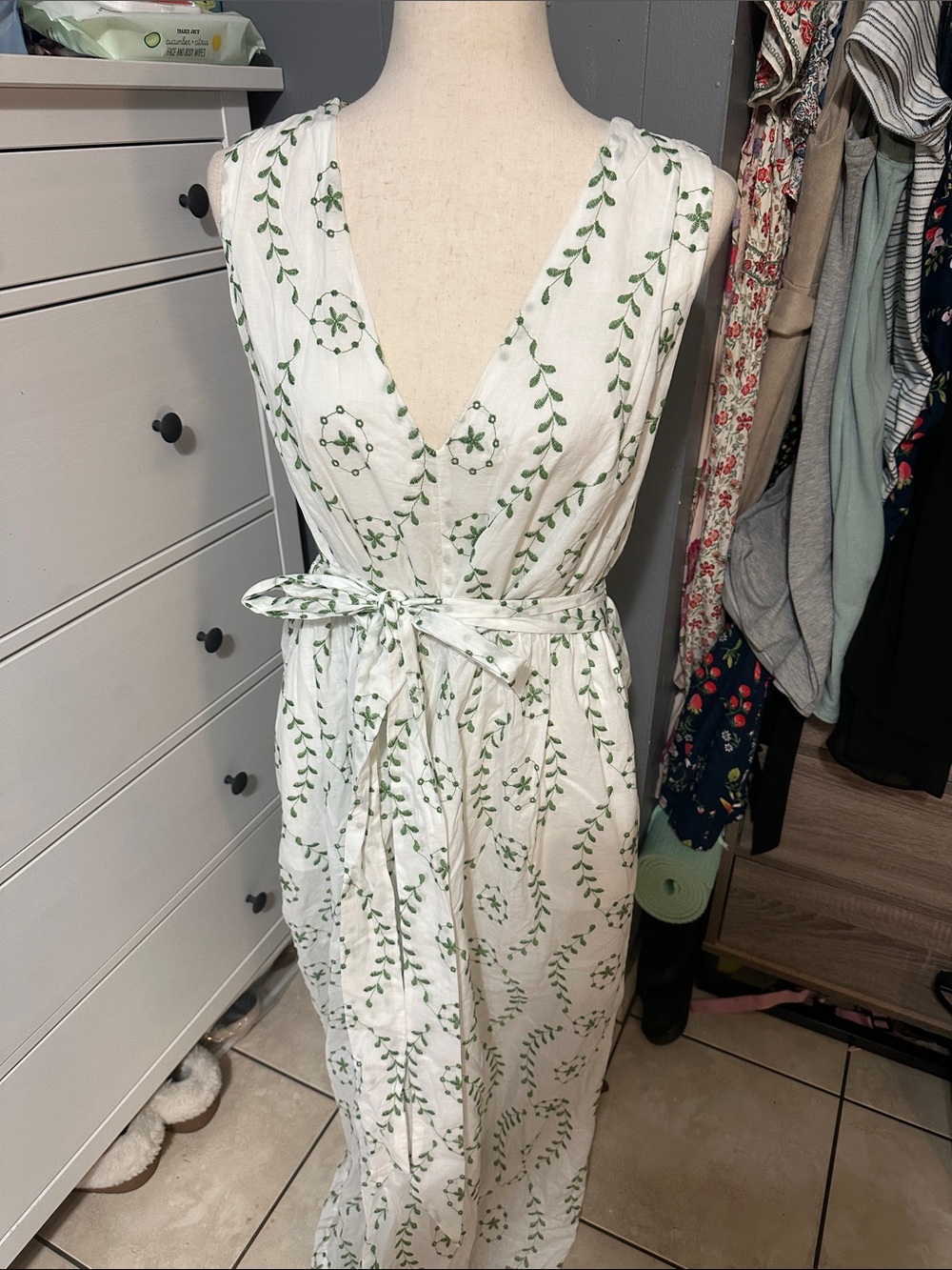 a new day White Maxi Dress with Green Vine Print